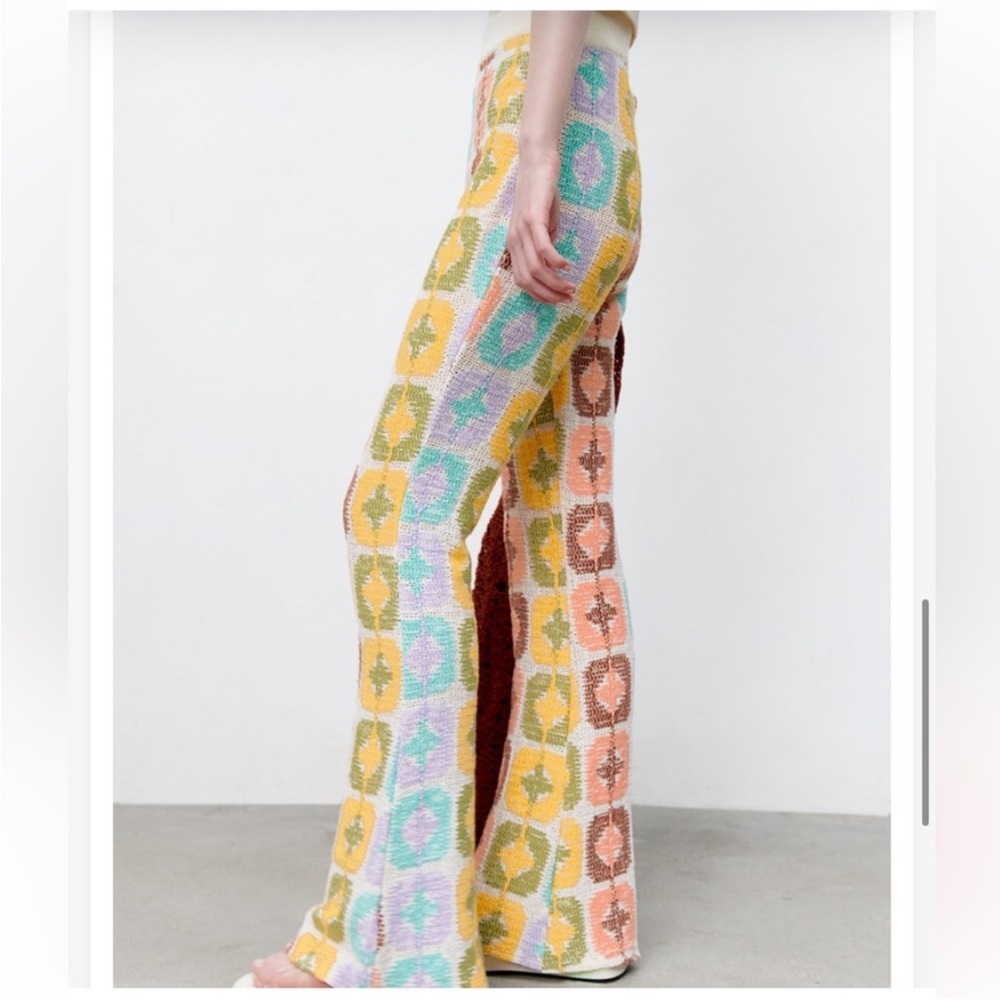 Zara Pastel Multicolor Patterned Boot Cut Pants - Picture 7 of 16